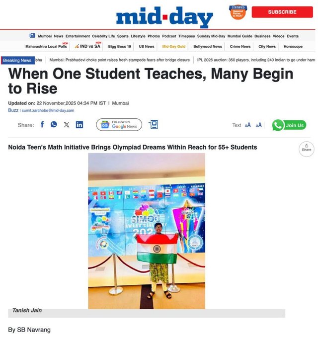 Mid-Day article: When One Student Teaches, Many Begin to Rise